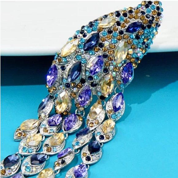 Gorgeous Large Peacock Crystal Brooch / Necklace Pendant - Picture 5 of 9